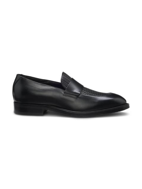 BOSS LEATHER LOAFERS WITH WOVEN VAMP