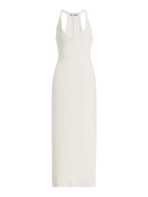 ÉTERNE Ribbed Jersey Halter Maxi Dress ivory