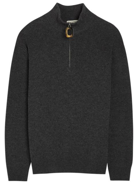 JW Anderson JW Anderson Ribbed Half-zip Wool and Cotton-blend Jumper