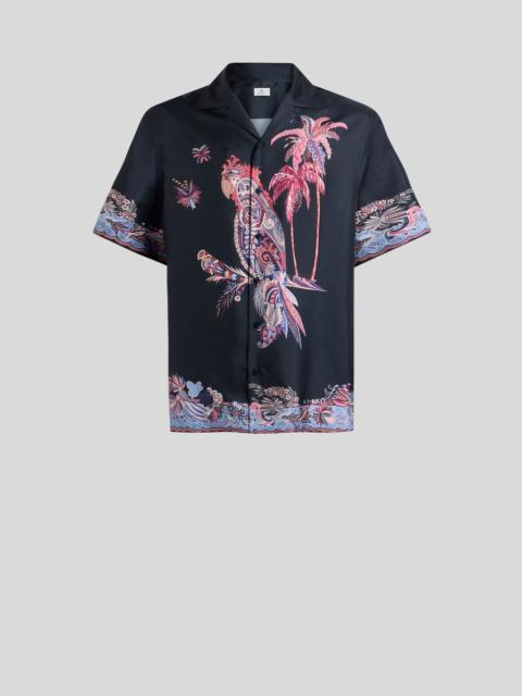 Etro COTTON BOWLING SHIRT WITH PLACED PARROT PRINT