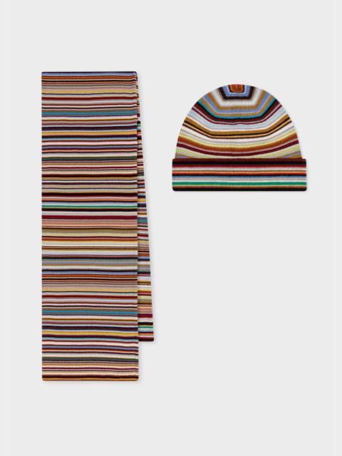 Paul Smith 'Signature Stripe' Merino Wool Beanie Hat & Scarf Gift Set