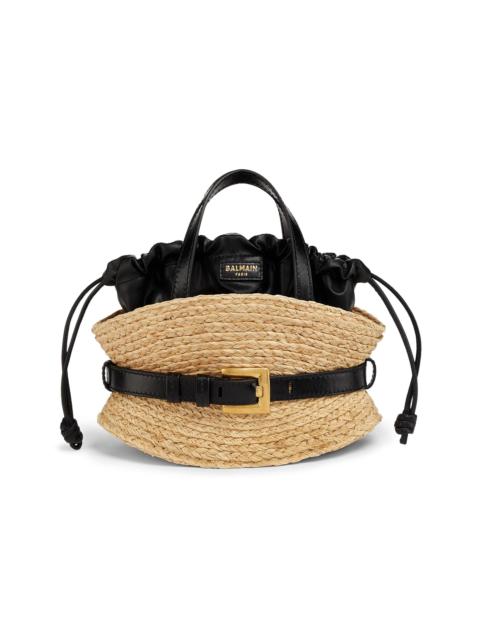 Balmain Women's Mini Shuffle Raffia & Leather Top Handle Bag - Naturel Noir