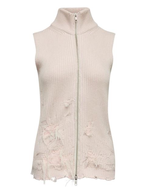 MM6 Maison Margiela zip-up distressed knitted vest