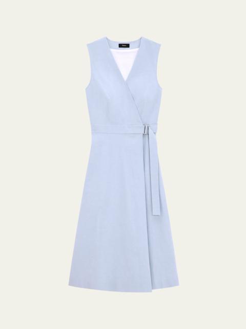 Theory A-Line Crunch Linen Wrap Dress