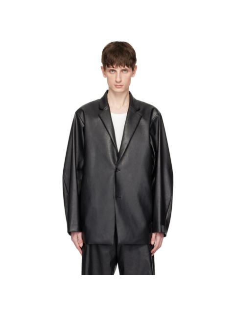 N.Hoolywood Black Padded Shoulder Faux-Leather Blazer