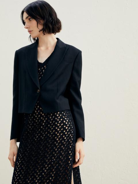 Brunello Cucinelli Viscose and linen fluid twill cropped blazer with monili