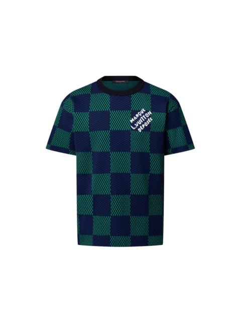 Louis Vuitton Louis Vuitton Jacquard Damier Short-Sleeved Cotton Crewneck Clematis Blue