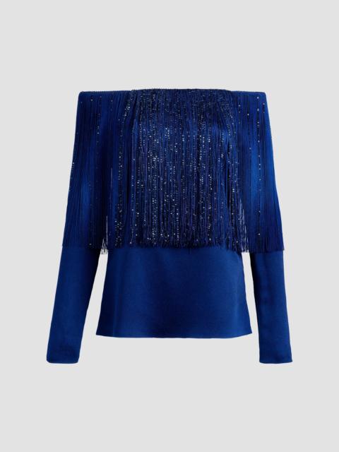 SILVIA TCHERASSI Women's Belinda Metallic Fringe Off-the-Shoulder Blouse - Navy