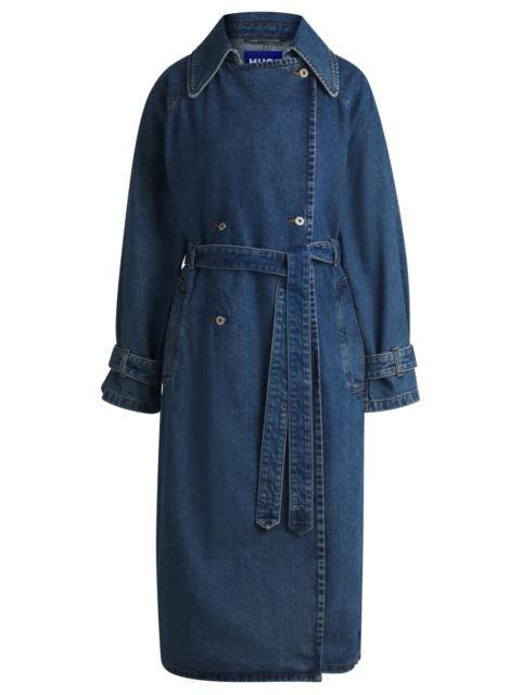 HUGO DOUBLE-BREASTED TRENCH COAT IN DARK-BLUE DENIM