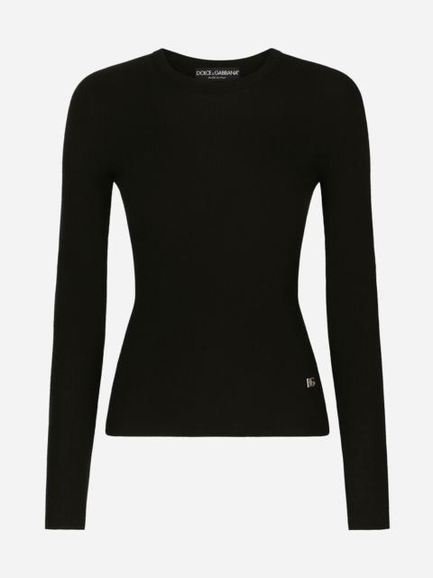 Dolce & Gabbana Ribbed cashmere and silk sweater with DG logo