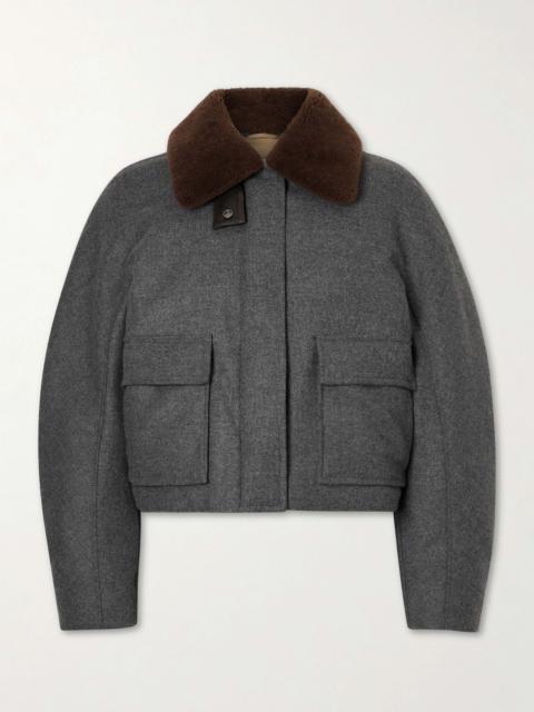 Brunello Cucinelli Shearling-trimmed padded wool and cashmere-blend down jacket Gray