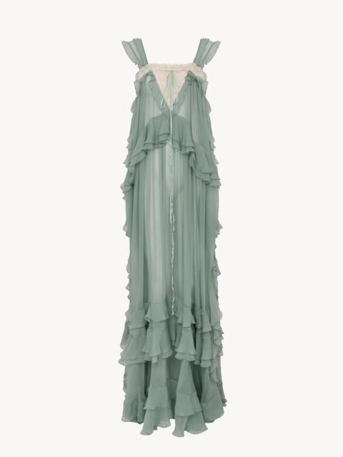 Chloé SLEEVELESS LAYERED LONG DRESS IN SILK MOUSSELINE & LACE