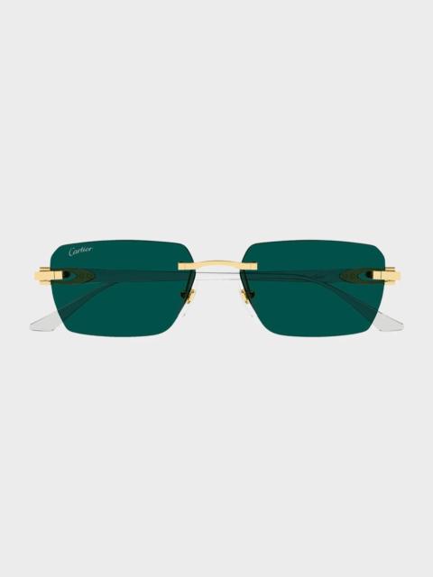 Cartier Men's Rimless Metal and Nylon Rectangle Sunglasses