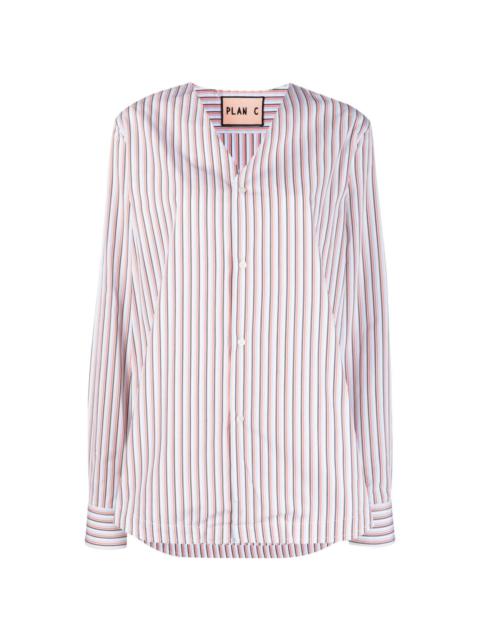 striped V-neck long-sleeve shirt