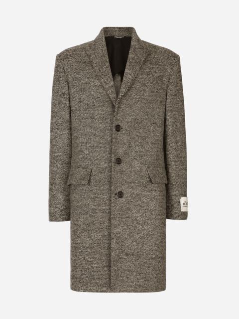 Single-breasted melange diagonal-weave wool coat