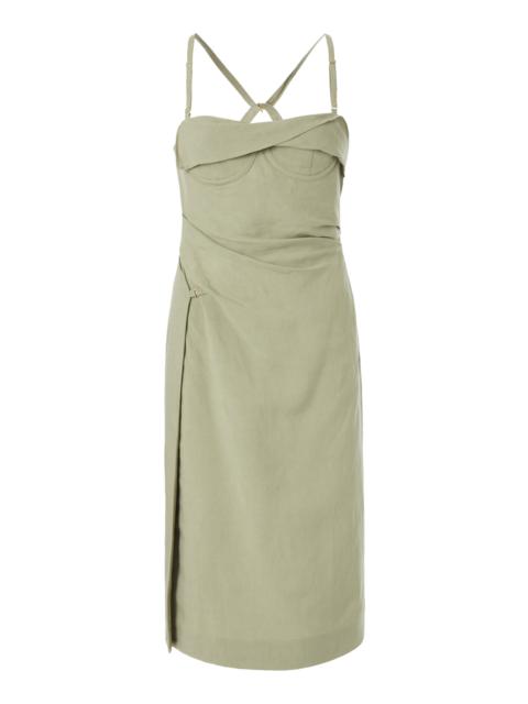 JACQUEMUS Laurier Draped Linen-Blend Midi Corset Dress green