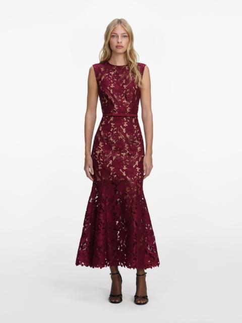 self-portrait Burgundy Guipure Lace Midi Dress