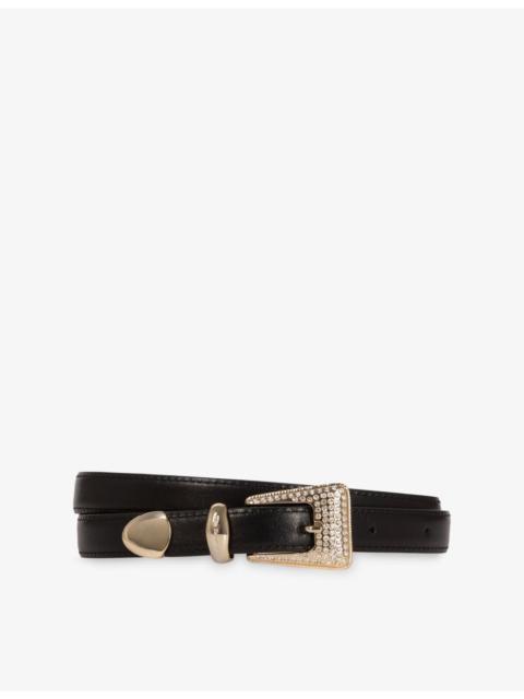 The Kooples Rhinestone-Embellished Western Buckle Leather Belt