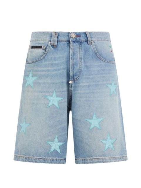 PHILIPP PLEIN star-patch denim shorts