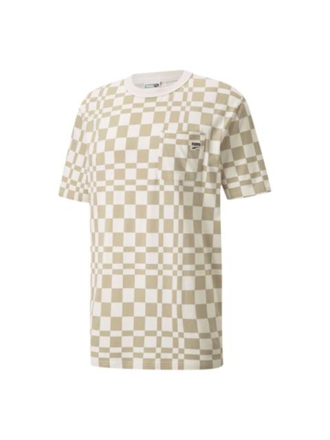 PUMA PUMA Contrasting Colors Sports Plaid Round Neck Short Sleeve Khaki 533033-42