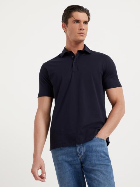 Cotton jersey basic fit polo with shirt-style collar