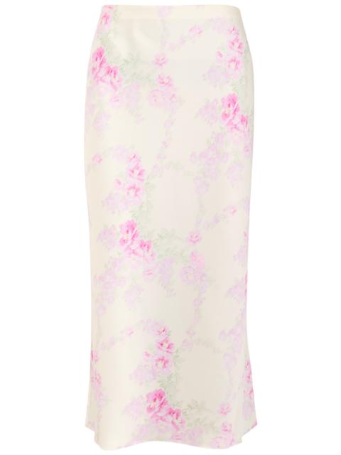 LoveShackFancy Loveshackfancy Castle Floral-print Satin Midi Skirt