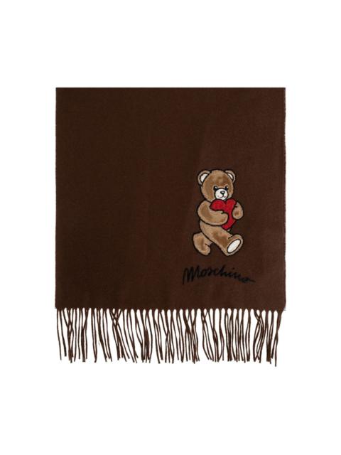 Moschino teddy heart-appliqué wool scarf