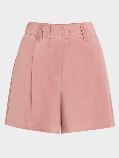 Brunello Cucinelli Pleated Suede Pull-On Shorts