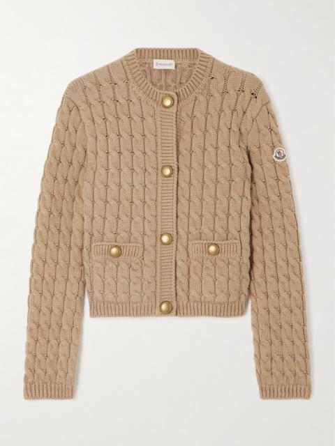 Moncler Appliquéd Cable-knit Cotton-blend Cardigan
