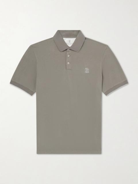Brunello Cucinelli Logo-Print Cotton-Piqué Polo Shirt