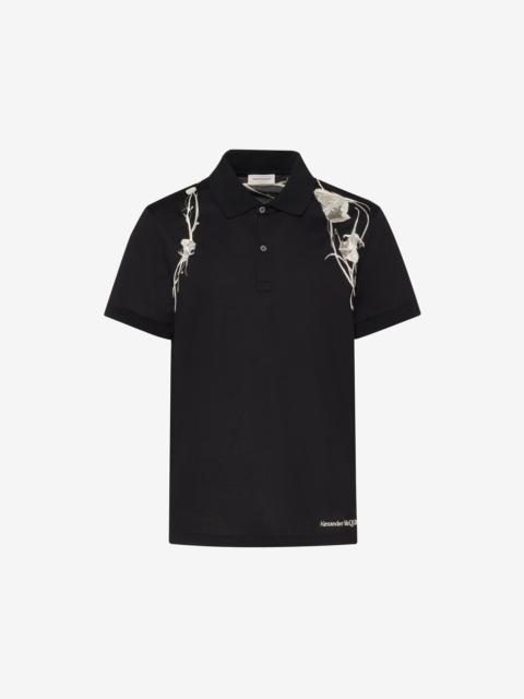 Men's Pressed Flower Harness Polo Shirt in Black