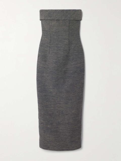 Keeley strapless cotton and linen-blend tweed midi dress