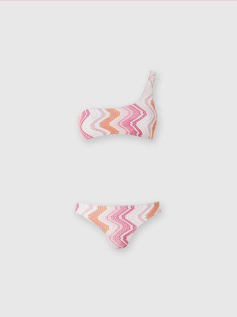 Missoni One-shoulder viscose blend chevron bikini with lurex