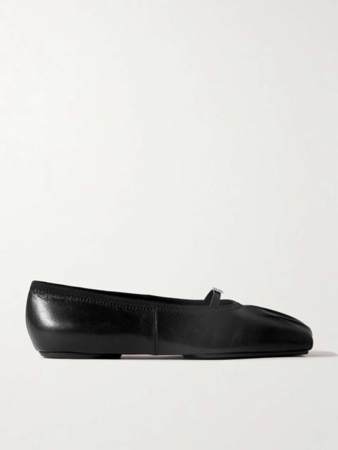 Embellished pleated leather ballet flats