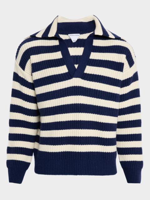 Bottega Veneta Men's Wool and Cashmere Stripe Knit Johnny-Collar Sweater