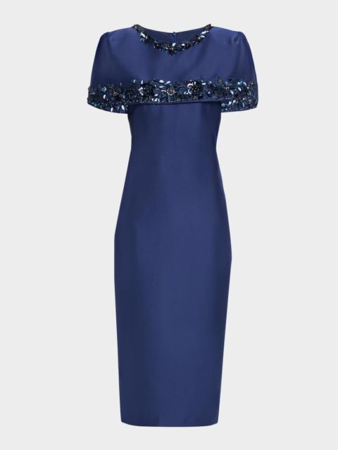 BADGLEY MISCHKA Mikado Capelet Midi Sheath Dress