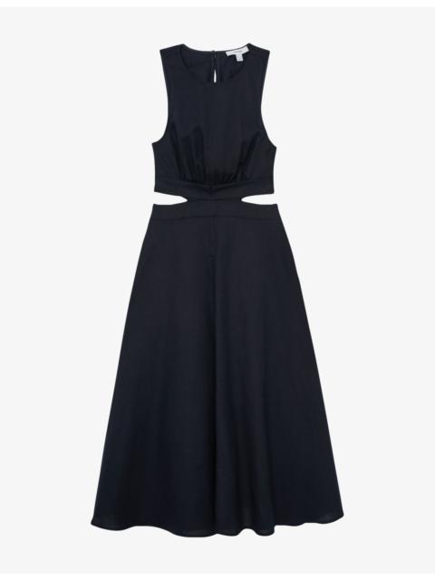REISS Hazel Cut-Out Linen and Cotton Midi Dress