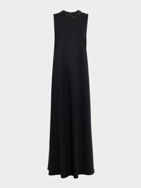 TWP Capitol Dress with Crystal Collar in Silk Finish Twill