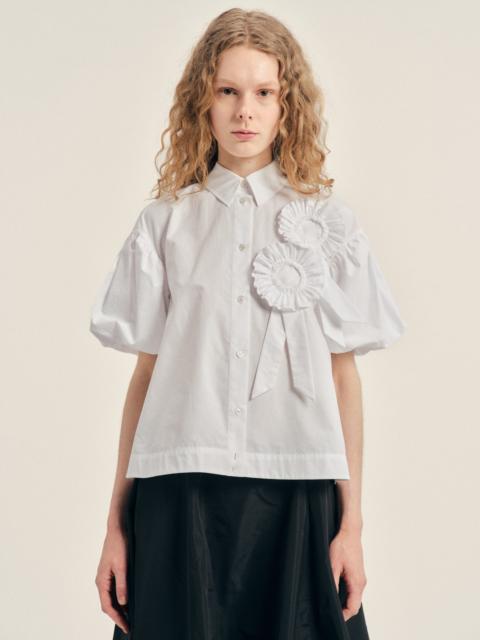 Simone Rocha Cropped Ribbon Rosette Puff Sleeve Shirt