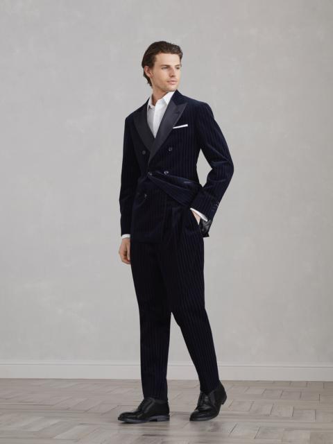 Brunello Cucinelli Comfort cotton pinstripe corduroy tuxedo with one-and-a-half breasted jacket and trousers with doubl