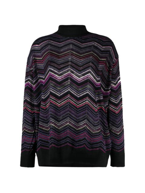 zigzag-woven roll-neck jumper