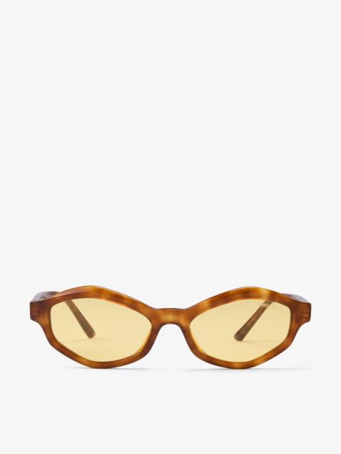 JIMMY CHOO Muse Blonde Glitter Havana Acetate Irregular Sunglasses with Yellow Lenses