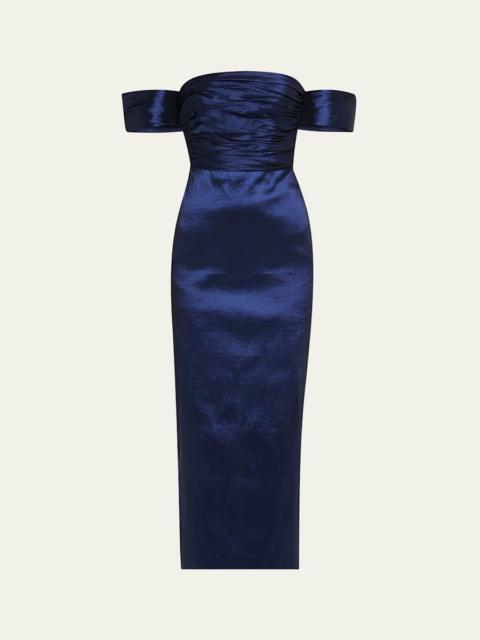 KIKA VARGAS Adele Ruched Taffeta Midi Dress