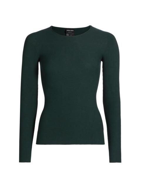 GIORGIO ARMANI Women's Rib-Knit Jersey Long-Sleeve T-Shirt - Emerald