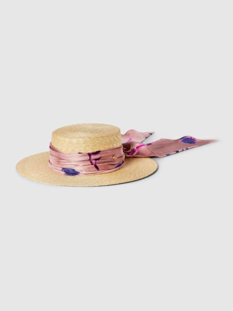 Straw wide brim hat with ribbon