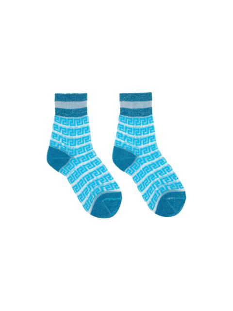 VERSACE Blue Greca Sheer Socks