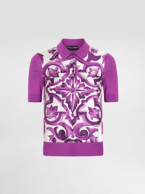 Majolica-print silk polo