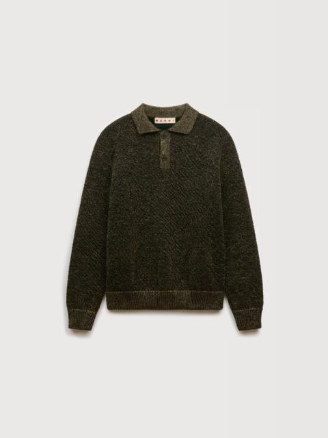 Marni BLACK WOOL POLO SWEATER WITH LUREX DETAILING