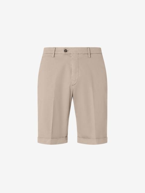 CORNELIANI Garment-dyed beige gabardine bermuda shorts