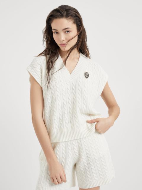 Brunello Cucinelli Cashmere cable knit top with logo